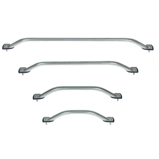 Four marine grade stainless steel grab handles. They are tubular in shape and have a smooth, polished finish.