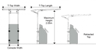 A technical drawing showing the dimensions of a boat T-top. The drawing includes measurements for the T-top width, length, height and console width.