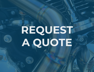 A close-up image of a custom-made stainless steel exhaust system by Mount Marine ENgineering in Tauranga with the text "REQUEST A QUOTE" superimposed on it.