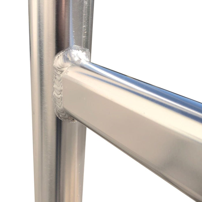 A close-up of the aluminum frame of the Fishmaster Original Folding T-Top, showcasing the welded joints and sturdy construction.