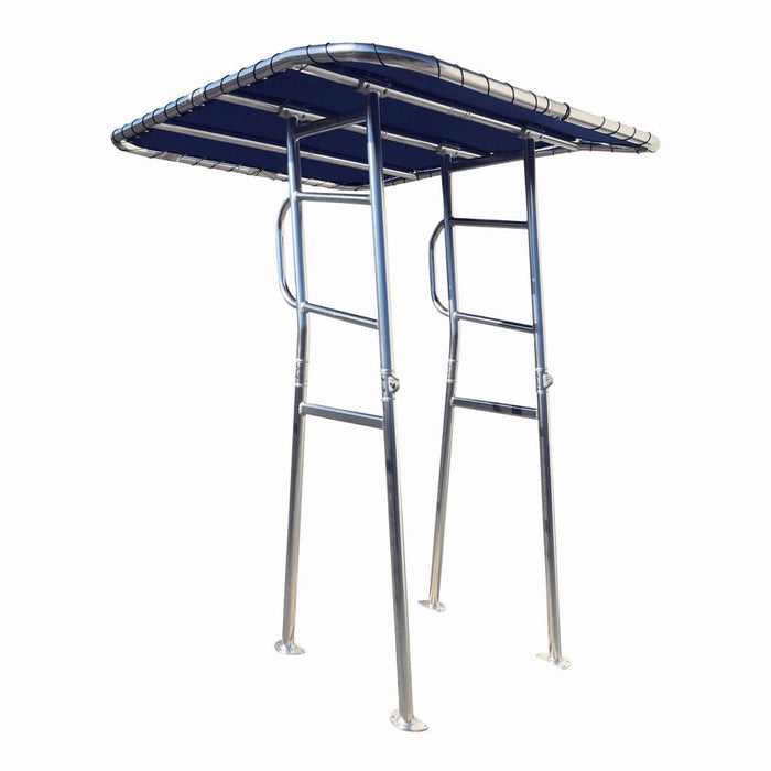 A side view of the Fishmaster Original Folding T-Top, showcasing its compact design and the blue canvas roof.