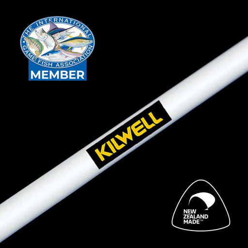 Image of a Kilwell Outrigger Blank #38 Series in white, 4.27m length: White Kilwell Outrigger Blank #38 Series, 4.27m, 1-piece, stiff construction.