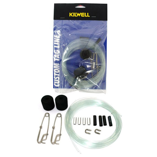 Kilwell Tagline Kit with Leader, Shark Clips, Stoppers, Thimbles, Crimps, and Shrink Wrap