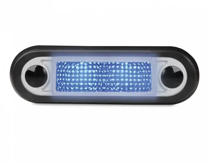 LED Narrow Rim Rectangular Courtesy Lamp - Blue Light - Clear Lens