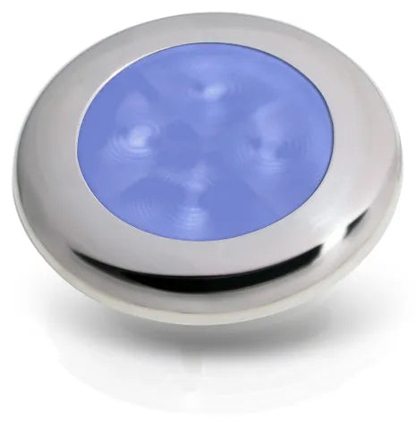 Polished Stainless Rim Hella Marine LED Round Courtesy Lamps - Blue