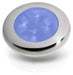 Polished Stainless Rim Hella Marine LED Round Courtesy Lamps - Blue