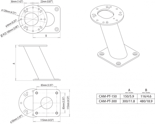 Scanstrut Camera PowerTower Drawings and specification