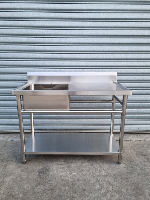 Stainless Steel Bench with Sink & Shelf