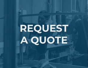  A welder working on a metal fabrication project, with the text "REQUEST A QUOTE" superimposed.