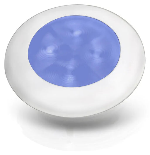 White Plastic Rim Hella Marine LED Round Courtesy Lamps - Blue