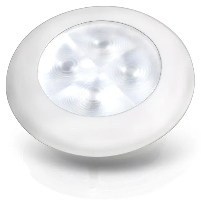 White Plastic Rim Hella Marine LED Round Courtesy Lamps - White