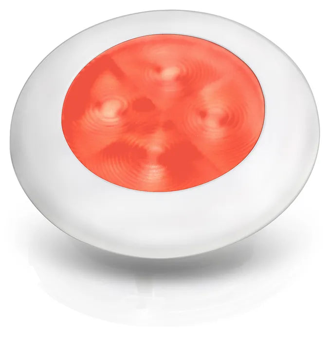 White Plastic Rim Circle Hella Marine LED Round Courtesy Lamps - Red