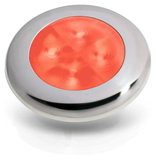 Polished Stainless Rim Hella Marine LED Round Courtesy Lamps - Red