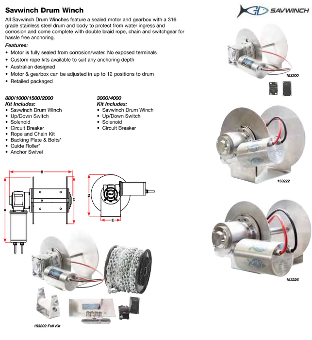 Savwinch 1500SSS Signature Stainless Steel Drum Winch